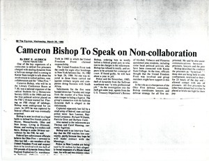 Cameron Bishop to speak on non-collaboration