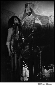 Bob Marley and the Wailers at the Music Hall: Marley performing, from the side