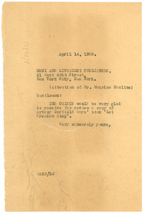 Letter from W. E. B. Du Bois to Boni & Liveright