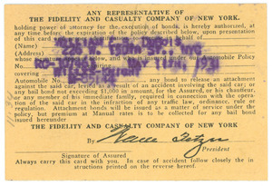 Automobile insurance card of W. E. B. Du Bois
