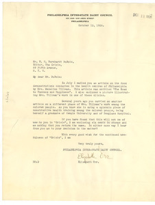 Letter from Philadelphia Inter-State Dairy Council to W. E. B. Du Bois