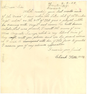 Letter from Elizah Fells to W. E. B. Du Bois