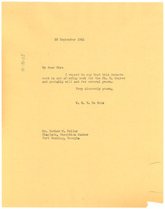 Letter from W. E. B. Du Bois to Luther M. Fuller