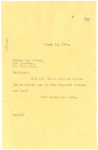 Letter from W. E. B. Du Bois to New York State Income Tax Bureau