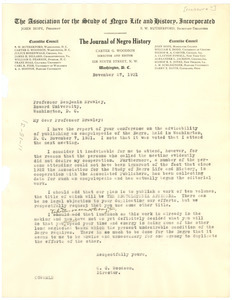 Letter from The Association for the Study of Negro Life and History to Benjamin Brawley