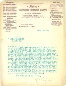 Letter from B. W. Arnett to W. E. B. Du Bois
