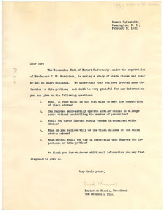 Circular letter from Howard University Economics Club to W. E. B. Du Bois