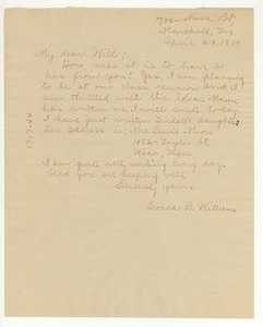 Letter from Leonora Williams to W. E. B. Du Bois