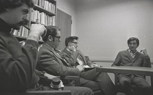 Howard Zinn at tenure protest meeting for Edgar Bottome