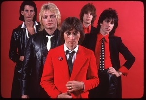 The Cars, photo shoot for Candy-O: (from left) Ric Ocasek, Benjamin Orr, Greg Hawkes, Elliot Easton, and David Robinson