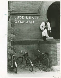 Students and Bicycles outside East Gymnasium