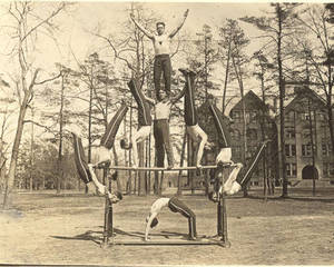 Springfield College Gymnasts in front of Administration Building