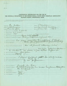 Recommendation form for George Lewis Gabler, 1892