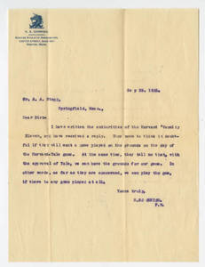 Letter to Amos Alonzo Stagg from the Boston Athletic Association, September 29, 1891