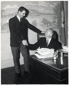 Red Sox player Anthony Conigliaro and Mayor John F. Collins