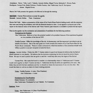 Minutes from Festival Puertorriqueño de Massachusetts, Inc. meeting on Thursday, March 7, 1996