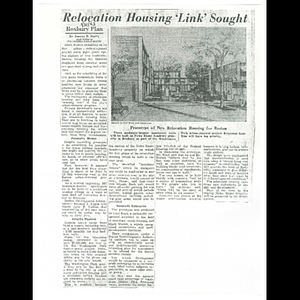 Photocopy of Christian Science Monitor article, Relocation housing 'link' sought