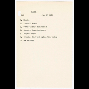 Agenda for CURAC meeting on June 27, 1963