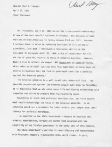 Floor statement regarding the Armenian Genocide and introduction of a resolution for 1984