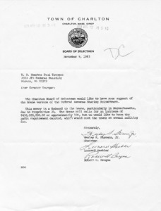 Letter from Wesley Stephens, Jr. to U.S. Senator Paul Tsongas