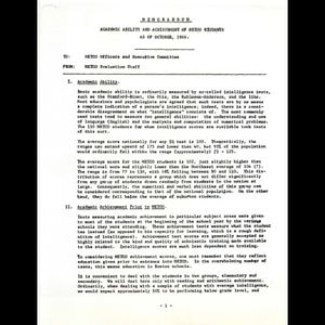 Memo, academic ability of METCO students as of October, 1966.