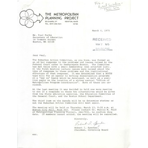 Letter, Paul Parks, March 6, 1975.