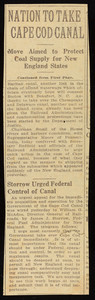 "Nation to Take Cape Cod Canal," unknown newspaper