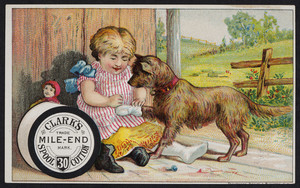 Trade card for Clark's Mile-End Spool Cotton 30, John Clark Jr. & Co., location unknown, undated