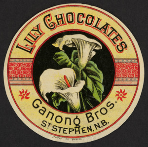 Label for Lily Chocolates, Ganong Bros., Saint Stephen, New Brunswick, Canada, undated