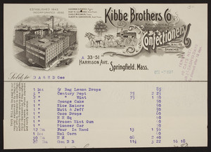 Billhead for Kibbe Brothers Co., confectionery, 33-51 Harrison Ave., Springfield, Mass., dated October 7, 1914