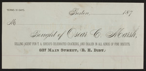Billhead for Oscar C. Marsh, biscuit dealer, 637 Main Street, Boston, Mass., 1870s