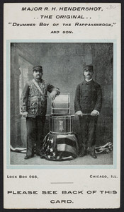 Trade card for Major R.H. Hendershot and son, Lock Box 966, Chicago, Illinois, undated