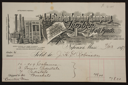 Billhead for A.T. Stearns Lumber Company, lumber of all kinds, Neponset, Mass., dated September 23, 1897