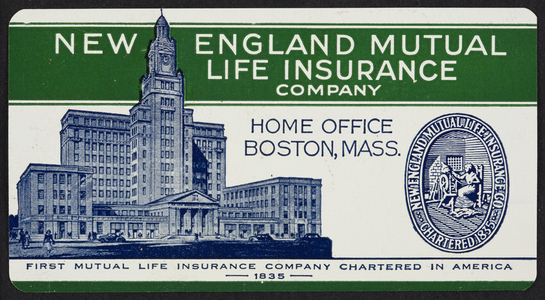 Trade card for the New England Mutual Life Insurance Company, Boston, Mass., 1949
