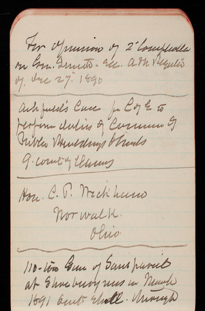 Thomas Lincoln Casey Notebook, Professional Memorandum, 1889-1892, undated, 27, Hon. C. P. Wickham Norwalk Ohio
