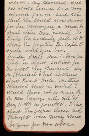Thomas Lincoln Casey Notebook, November 1888-January 1889, 44, o'clock. Mrs. Cleveland did