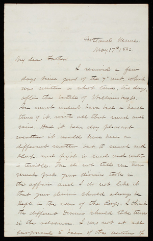 Thomas Lincoln Casey to General Silas Casey, May 17, 1862