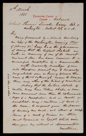 Charles Casey to Thomas Lincoln Casey, March 15, 1885