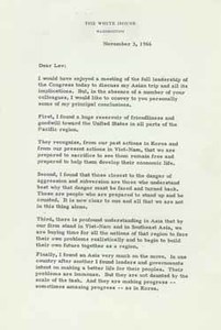 Letter from Lyndon Johnson to Leverett Saltonstall, 3 November 1966