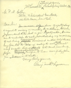 Letter from Benjamin Smith Lyman to Frank Moore Colby