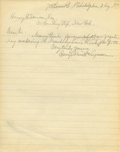 Letter from Benjamin Smith Lyman to Henry E. Sanson
