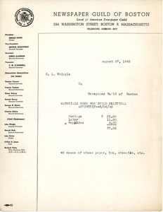 Invoice from Newspaper Guild of Boston to Charles L. Whipple
