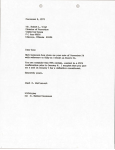 Letter from Mark H. McCormack to Robert L. West