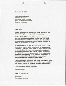 Letter from Mark H. McCormack to John Z. DeLorean