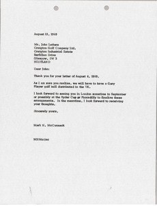 Letter from Mark H. McCormack to John Letters