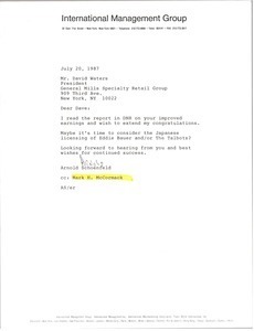 Letter from Mark H. McCoramck to David Waters