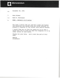 Memorandum from Mark H. McCormack to Hans Kramer