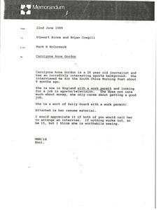 Memorandum from Mark H. McCormack to Stewart Binns and Bryan Cowgill