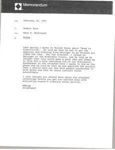 Memorandum from Mark H. McCormack to Robert Kain