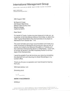 Letter from Mark H. McCormack to David A. Foster